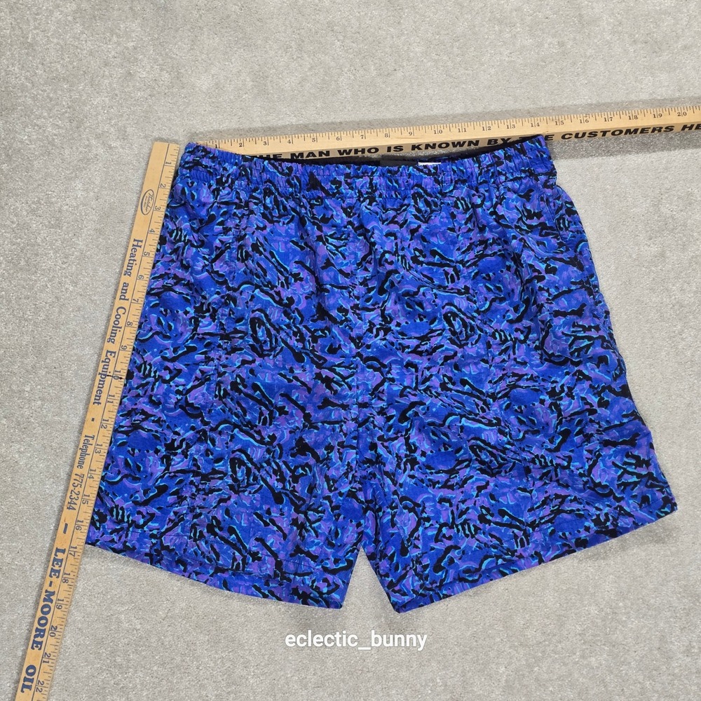 Athletic Works Mens Vintage 90s Abstract Print Nylon Swim Trunks Blue Purple M